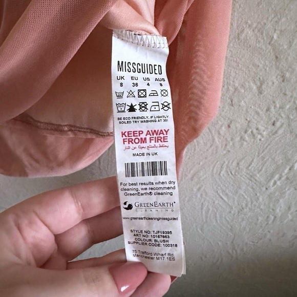 Missguided Pink Mesh Ruched Puff Sleeve Top Size 4 - Picture 4 of 6